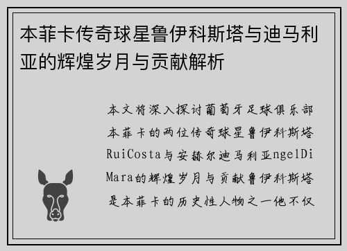 本菲卡传奇球星鲁伊科斯塔与迪马利亚的辉煌岁月与贡献解析